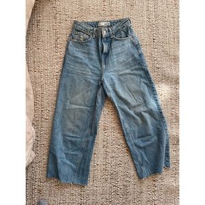 Pinch waist wide leg denim jeans